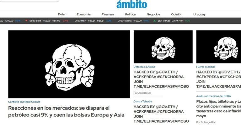 Hackearon el sitio web del diario Ámbito con alusiones a la condena contra Cristina Kirchner