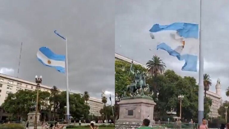 Tras dos semanas, volvió a izarse la bandera en la Casa Rosada, pero se rompió