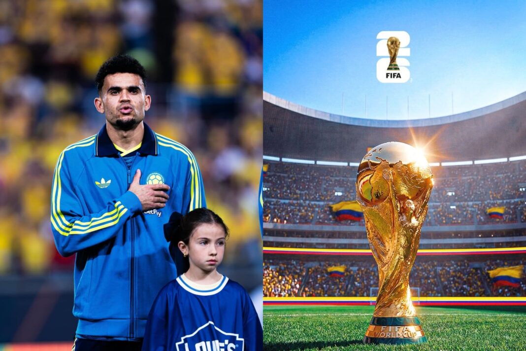 Luis Díaz celebrando un gol con la camiseta de la selección de Colombia