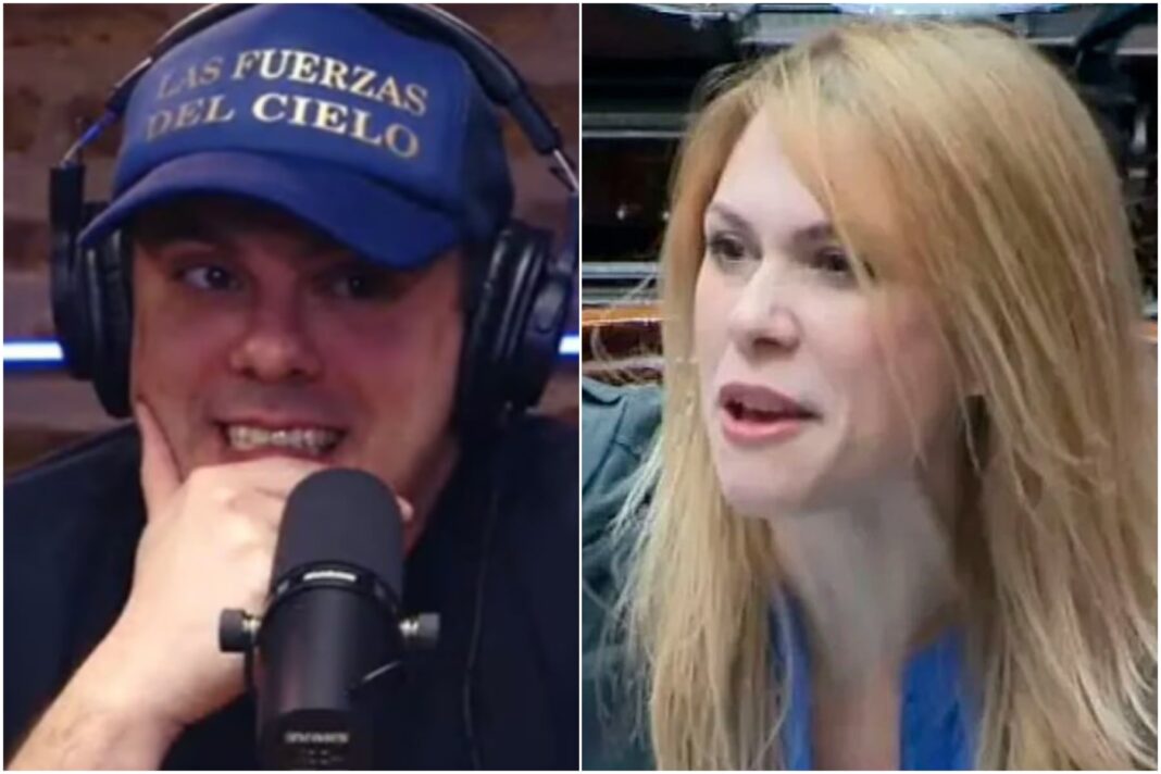 Ilustración de un debate político en redes sociales con referentes del espacio libertario argentino.