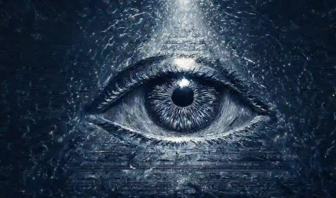 Ilustración histórica de los Illuminati con símbolos masónicos