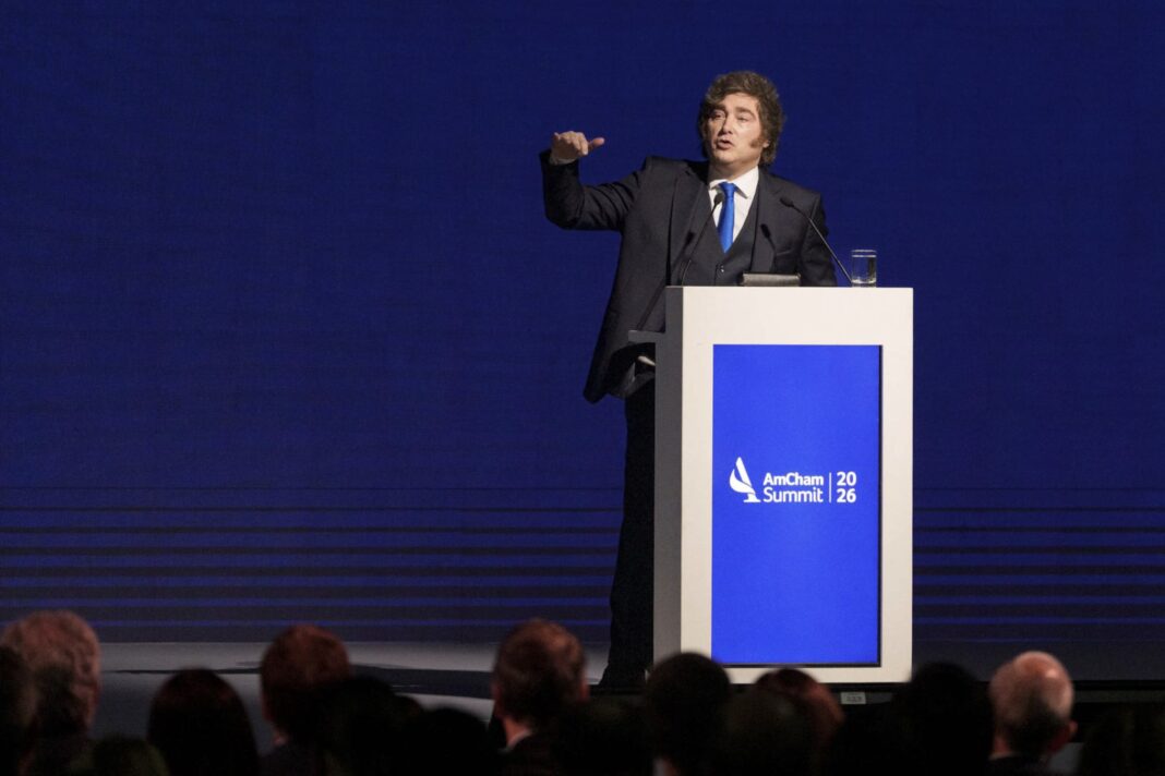 El Presidente Javier Milei durante un discurso ante empresarios.