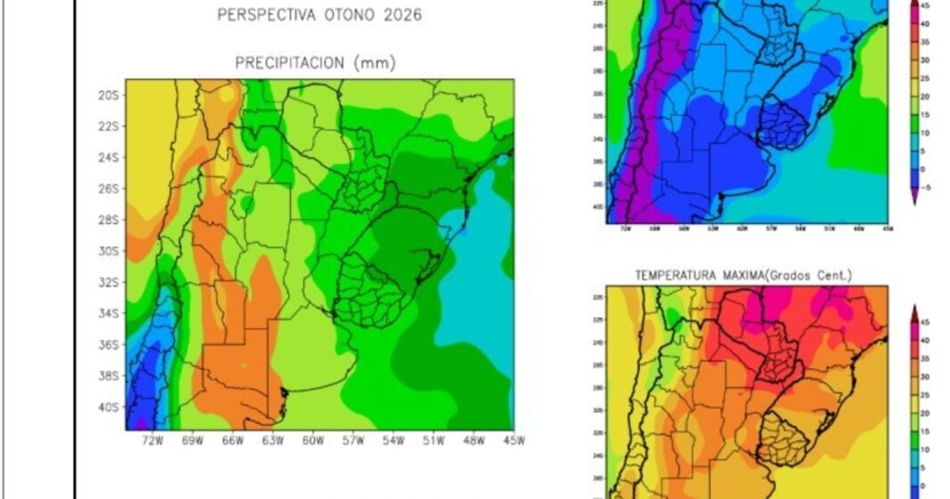 Mapa de Argentina con símbolos climáticos representando el pronóstico para el campo