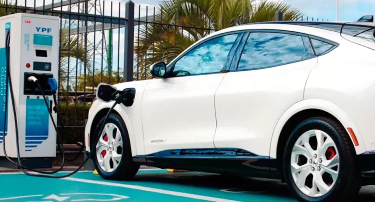 Autos electrificados estacionados en un concesionario argentino