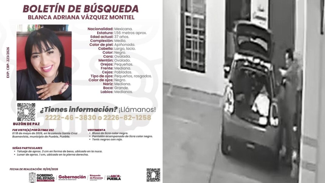 Tres personas suben a Blanca Adriana a un Mini Cooper rojo en calzada Zavaleta, Puebla