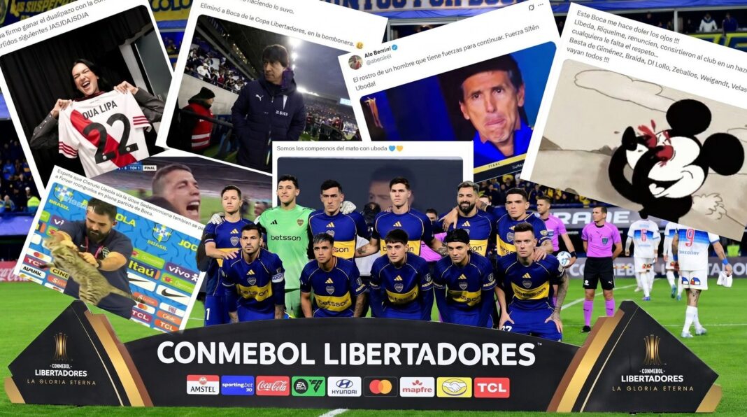 Jugadores de Boca Juniors cabizbajos tras la derrota ante Universidad Católica en La Bombonera