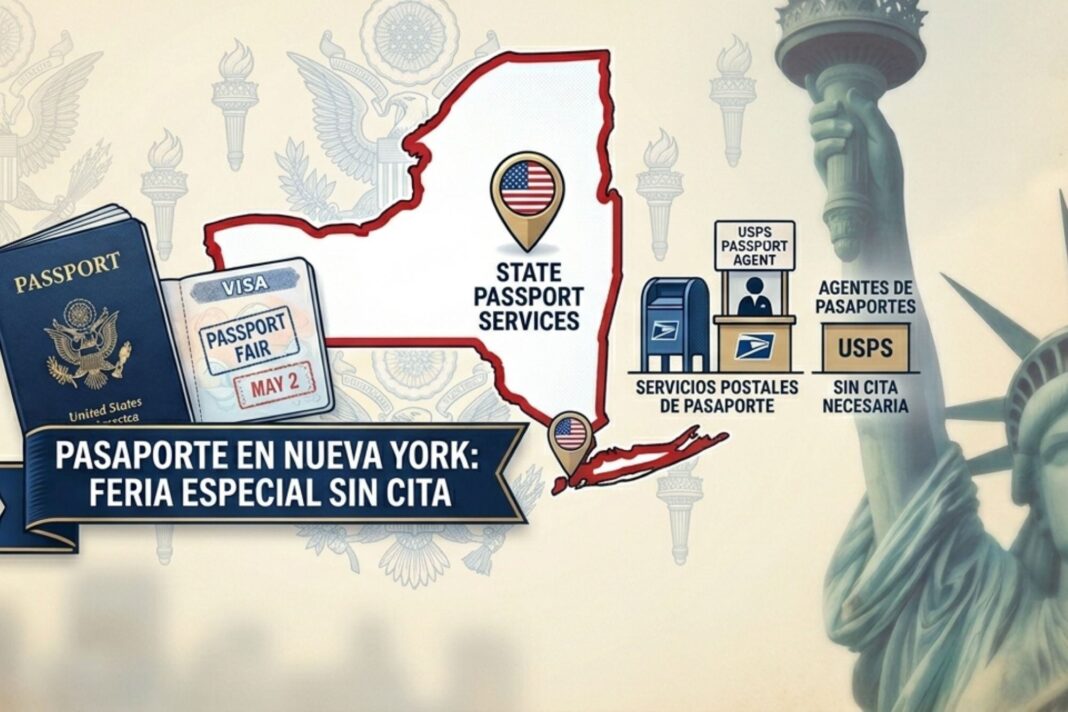 Oficina postal de USPS en Hyde Park, Nueva York, durante una feria de pasaportes