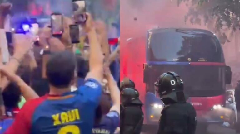Micro del Barcelona con marcas de piedras tras ser apedreado por hinchas culés