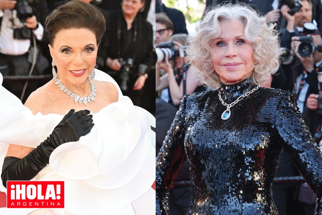 Joan Collins y Jane Fonda en la alfombra roja del Festival de Cannes