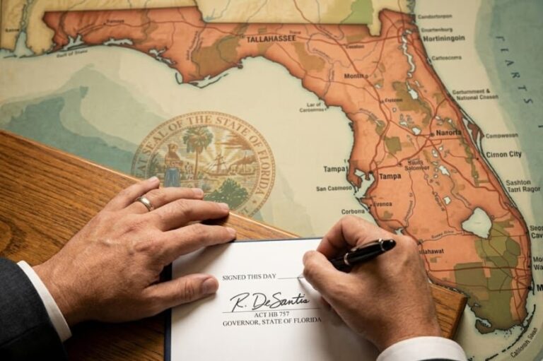 Ron DeSantis firmando la ley HB 757 en Florida