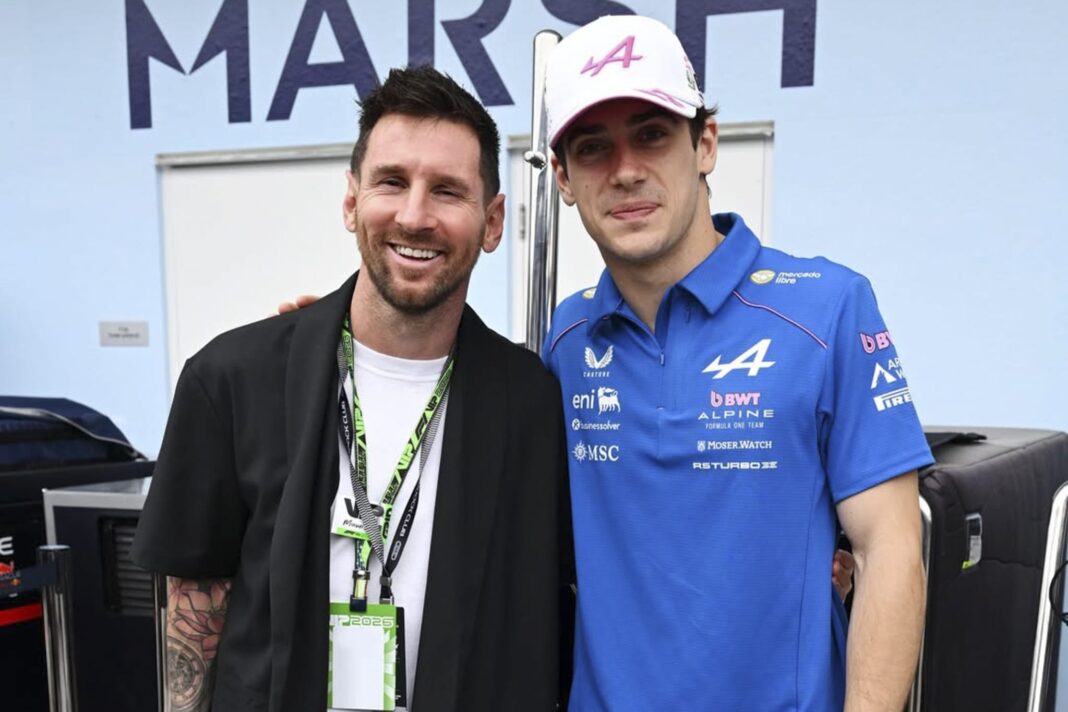 Lionel Messi y Franco Colapinto en el paddock del Gran Premio de Miami