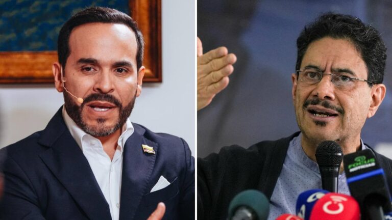 Candidatos presidenciales colombianos Iván Cepeda y Abelardo de la Espriella en debate electoral