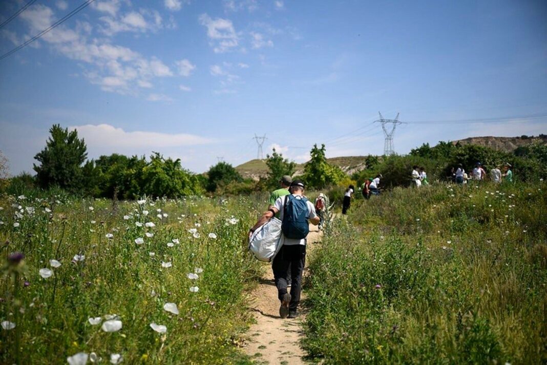 Voluntarios retirando residuos en un espacio natural durante la campaña 1m2 contra la basuraleza