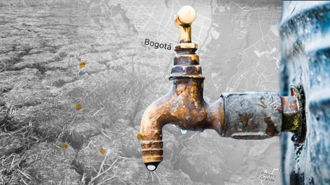Mapa de Bogotá con zonas de corte de agua
