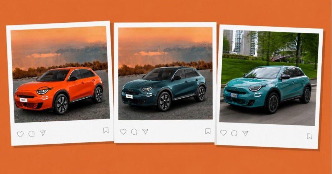 Fiat 600 Hybrid color naranja sole estacionado