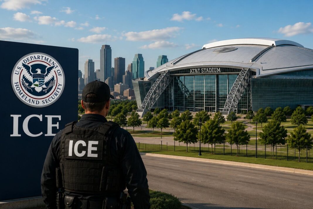 Agentes del ICE en las afueras del AT&T Stadium de Dallas durante el Mundial 2026
