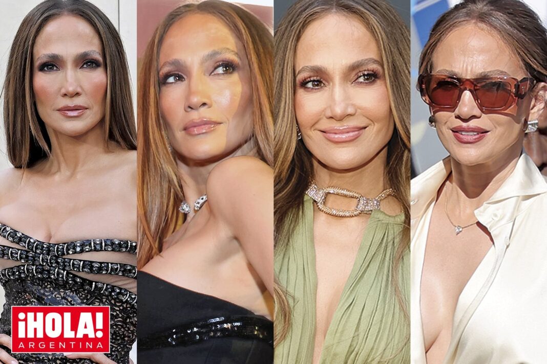 Jennifer Lopez en el estreno de Office Romance en Los Ángeles con vestido Versace