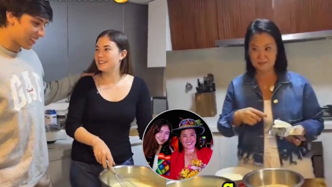 Kyara Villanella y Keiko Fujimori cocinando en vivo junto al novio de la joven
