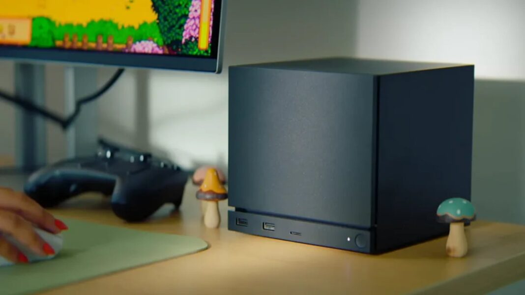 Steam Machine, consola de Valve, sobre una superficie