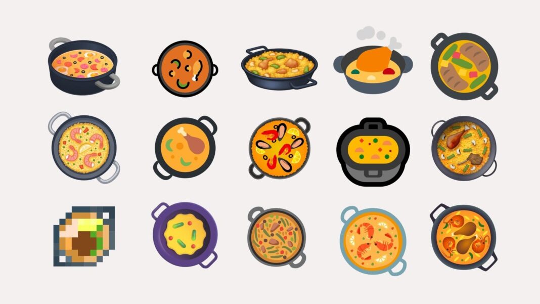 Emoji de paella sobre fondo blanco