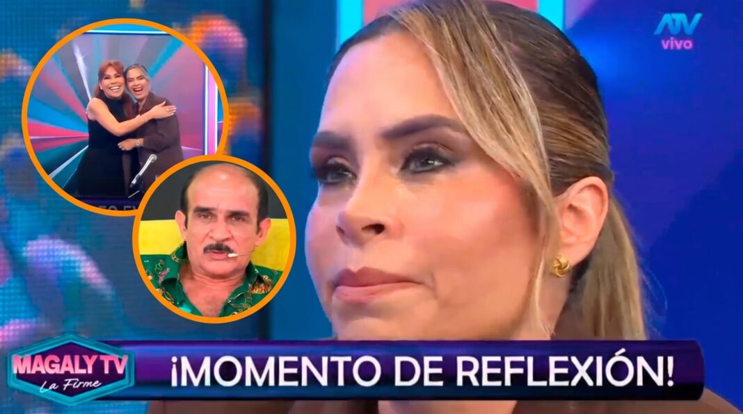 Ethel Pozo y Magaly Medina abrazándose en el set de televisión