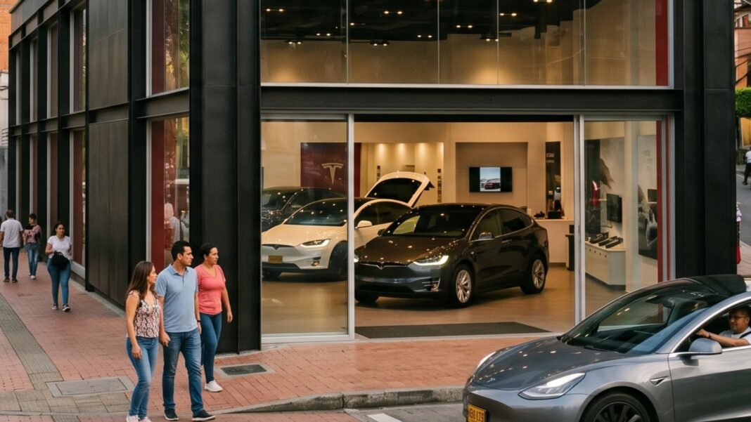 Tesla Model Y estacionado en una calle de Colombia