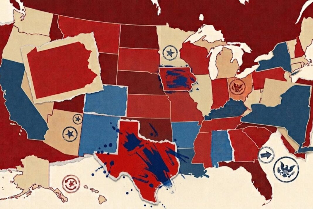 Mapa de Estados Unidos con Texas e Iowa resaltados
