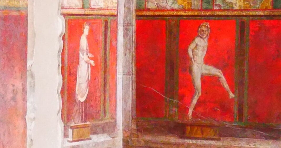 Ruinas de Pompeya con el Vesubio al fondo