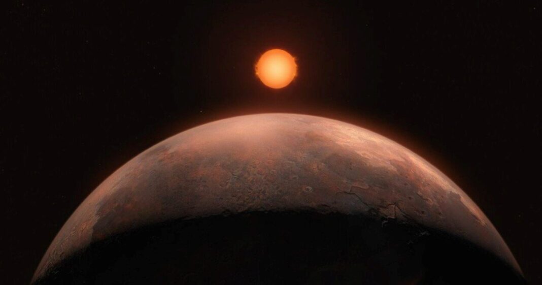 Representación artística de un exoplaneta orbitando una estrella en el Desierto Neptuniano