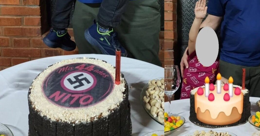 Torta de cumpleaños con esvástica y saludo nazi en Oberá, Misiones