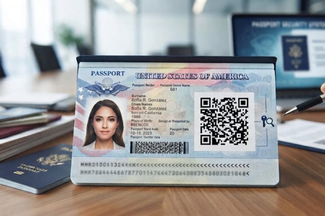 Pasaporte de Estados Unidos con código QR