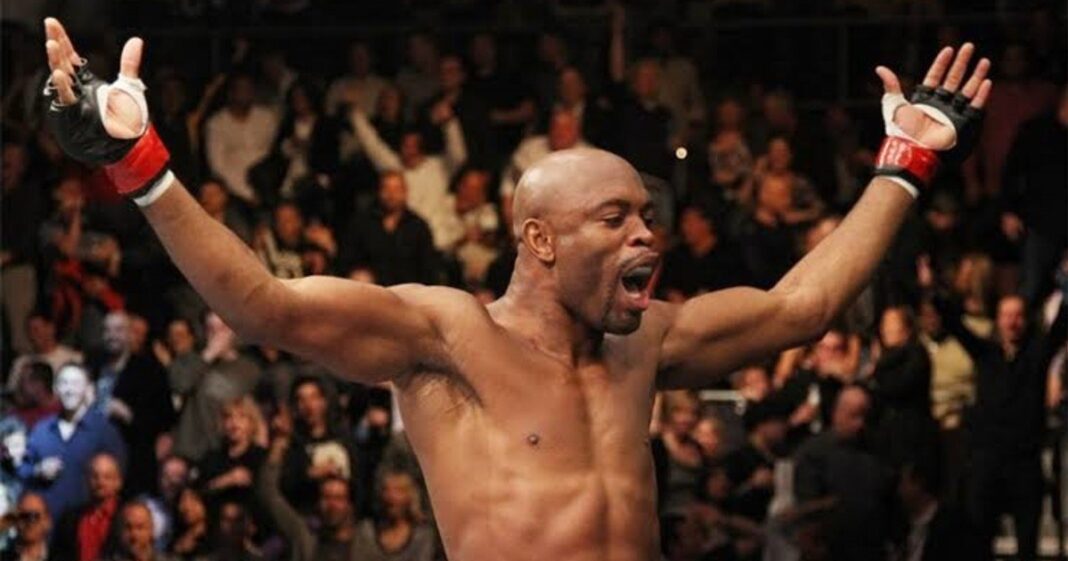 Anderson Silva celebrando su victoria sobre Tyron Woodley en el Kaseya Center de Miami