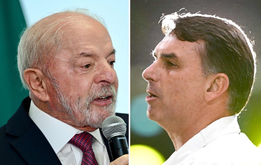 Lula da Silva y Flavio Bolsonaro en actos de campaña en Brasil