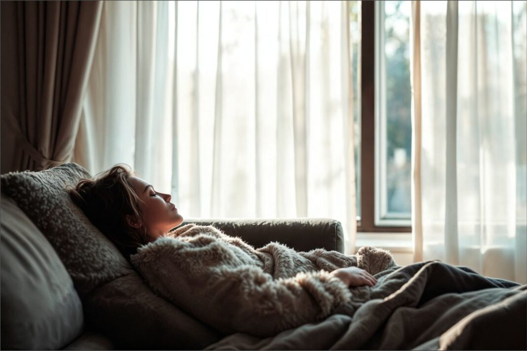 Persona durmiendo en una habitación con luz tenue