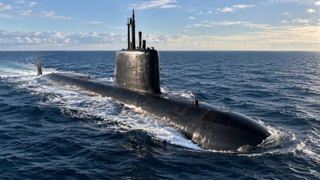 Submarino y fragata de la Armada Argentina en el mar
