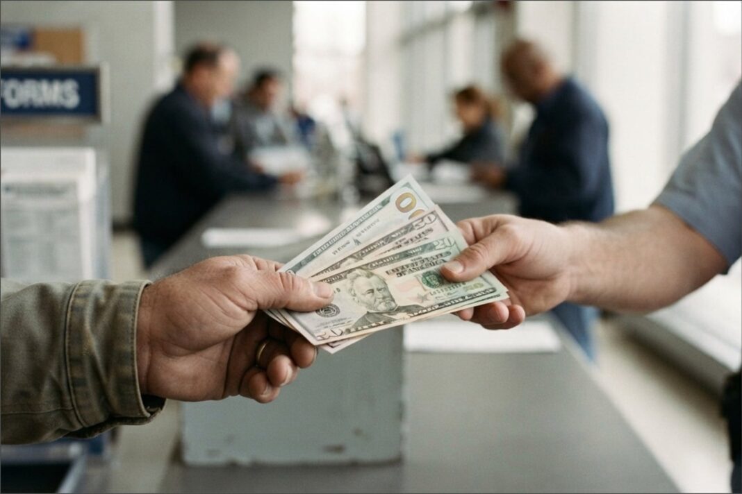 Persona completando formulario de impuestos en Estados Unidos